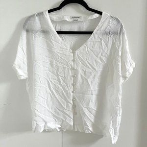 Frank and Oak Textured Button Up Short Sleeve Blouse - White / Medium